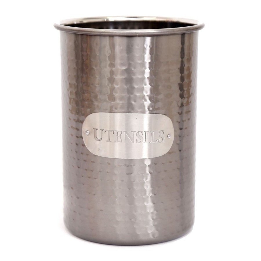 Kitchen & Dining Carousel Shop | Hammered Silver Metal Kitchen Utensil Storage Holder ~ Stunning Utensil Organiser Pot