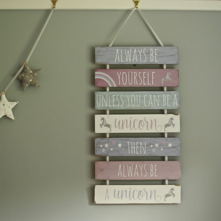 Baby & Child Carousel Shop Room Decor & Storage | 7 Tier Hanging Wooden Unicorn Plaque Sign ~ Always Be Yourself