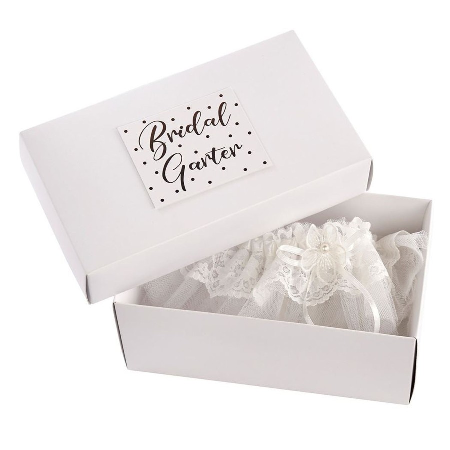 Celebrations Carousel Shop | Elegant White Lace Bridal Garter With Gift Box | Elasticated Lace Leg Thigh Garter | Wedding Garter Keepsake Wedding Accessories