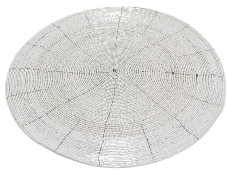 Kitchen & Dining Carousel Shop | 30Cm Round Furniture Dining Table Woven Glass Beaded Placemat - White