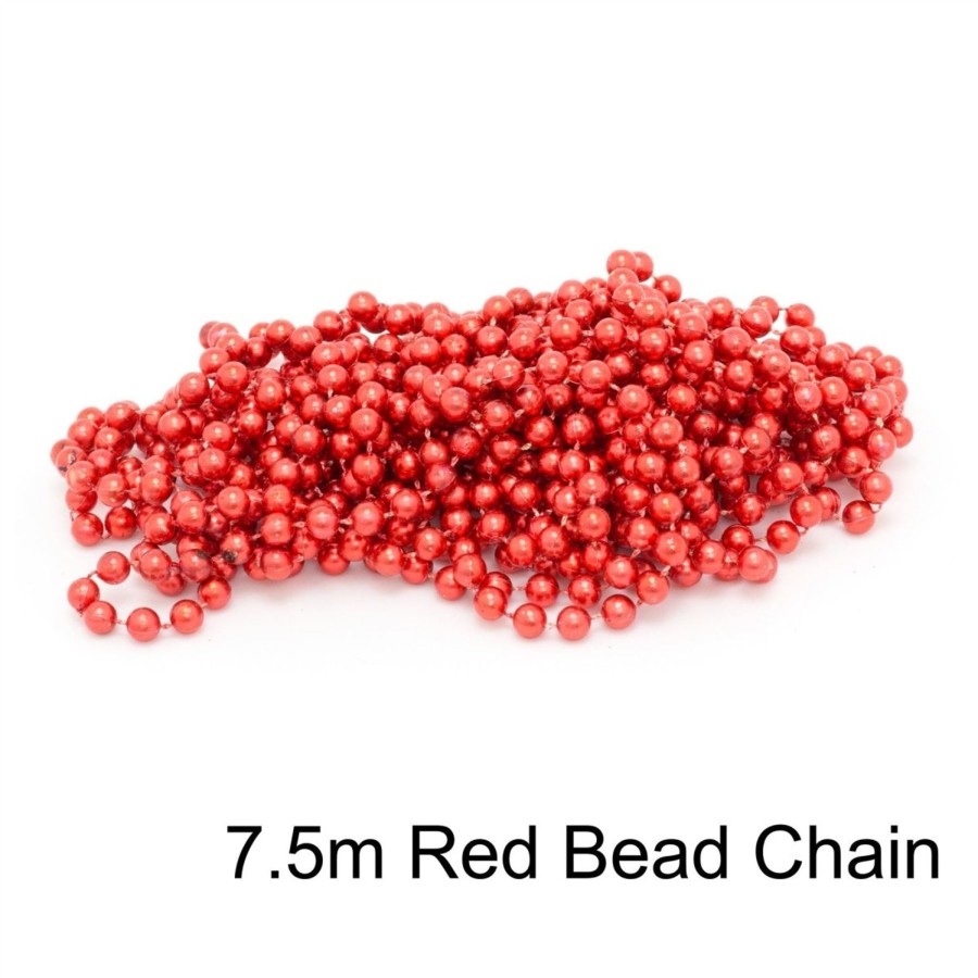 Celebrations Carousel Shop | 7.5M Red Bead Chain | Christmas Tree Bead Garland Decoration | Bead String Christmas Decorations