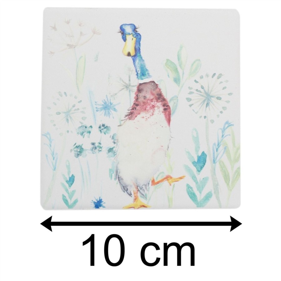 Kitchen & Dining Carousel Shop | Set Of 4 Coasters | Beautiful Duck Ceramic Coaster For Drinks | Square Cup Mug Table Mats