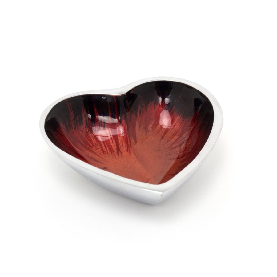 Home Accessories Carousel Shop Decorative Accessories | 10Cm Small Recycled Aluminium Red Heart Dish | Heart Shaped Snack Bowl Dip Bowl Vanity Bowl | Heart Dish Trinket Dish Key Bowl Jewellery Dish