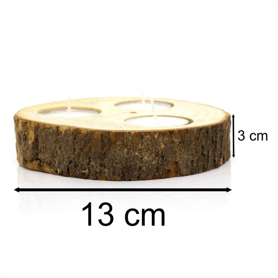 Celebrations Carousel Shop | Natural Tree Bark Multi Tea Light Holders | Rustic Wooden Tree Slice 3 Tealight Candle Holder | Tree Log Christmas Wedding Tealight Candles