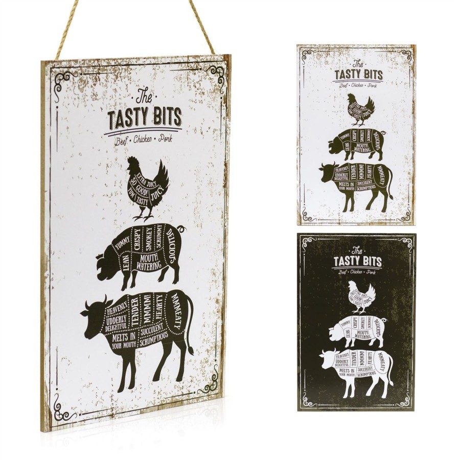 Home Accessories Carousel Shop Decorative Accessories | The Tasty Bits Wooden Hanging Plaque Rustic Kitchen Wall Sign Beef Chicken Pork