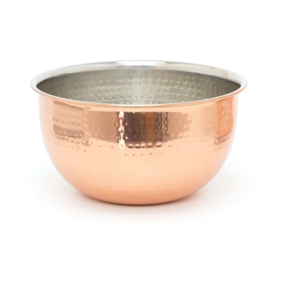 Home Accessories Carousel Shop Decorative Accessories | 20Cm Stylish Copper Silver Metal Kitchen Fruit Bowl | Round Stainless Steel Display Dish With Hammered Detail | Serving Bowl Copper Kitchen Accessories