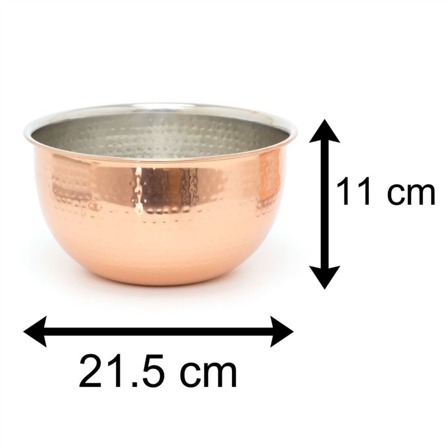 Home Accessories Carousel Shop Decorative Accessories | 20Cm Stylish Copper Silver Metal Kitchen Fruit Bowl | Round Stainless Steel Display Dish With Hammered Detail | Serving Bowl Copper Kitchen Accessories