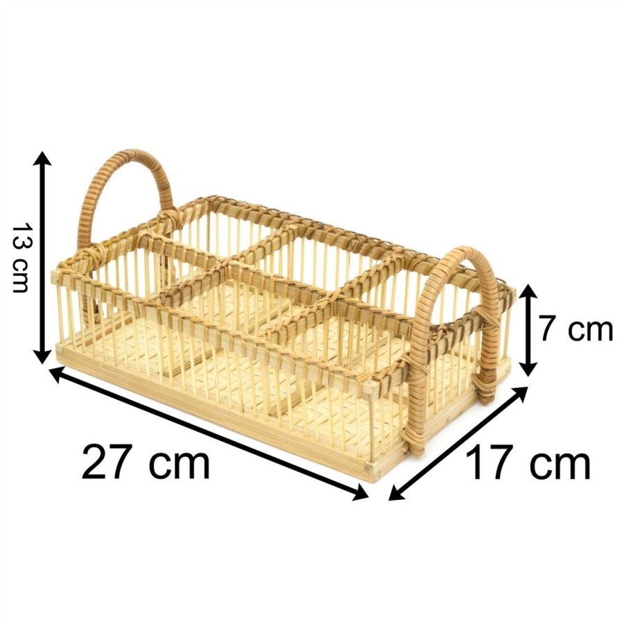 Kitchen & Dining Carousel Shop | 6 Section Bamboo Tray Caddy Storage Cutlery Caddy | Condiment Caddy Napkin Holder | Cutlery Holder Organiser