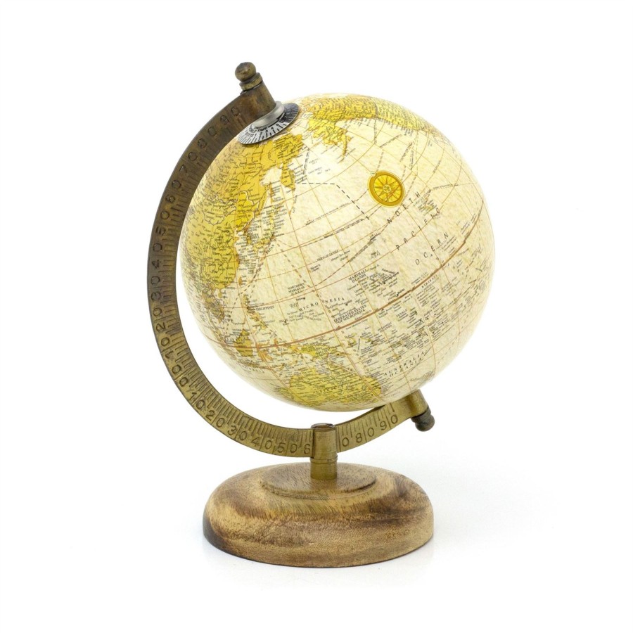 Home Accessories Carousel Shop Decorative Accessories | Antique Globe On Wooden Base | Decorative Vintage Style World Map Desk Globe - Cream