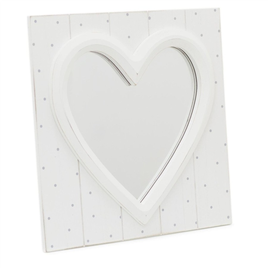 Home Accessories Carousel Shop Wall Decor & Mirrors | Shabby Chic 3D Heart Wall Mirror | White Heart Mirror Wooden Wall Mirror | Heart Shaped Mirror Decorative Wall Mirror