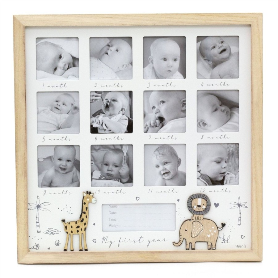 Home Accessories Carousel Shop Photo Frames | Wooden 12-Aperture Keepsake New Baby Photo Frame For First Year Memories