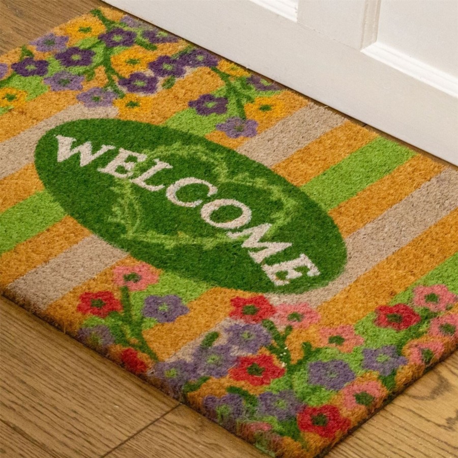 Home Accessories Carousel Shop Soft Furnishings & Rugs | The Flower Shop Doormat | Non-Slip Pvc Backed Natural Coir Doormat - 60X40Cm