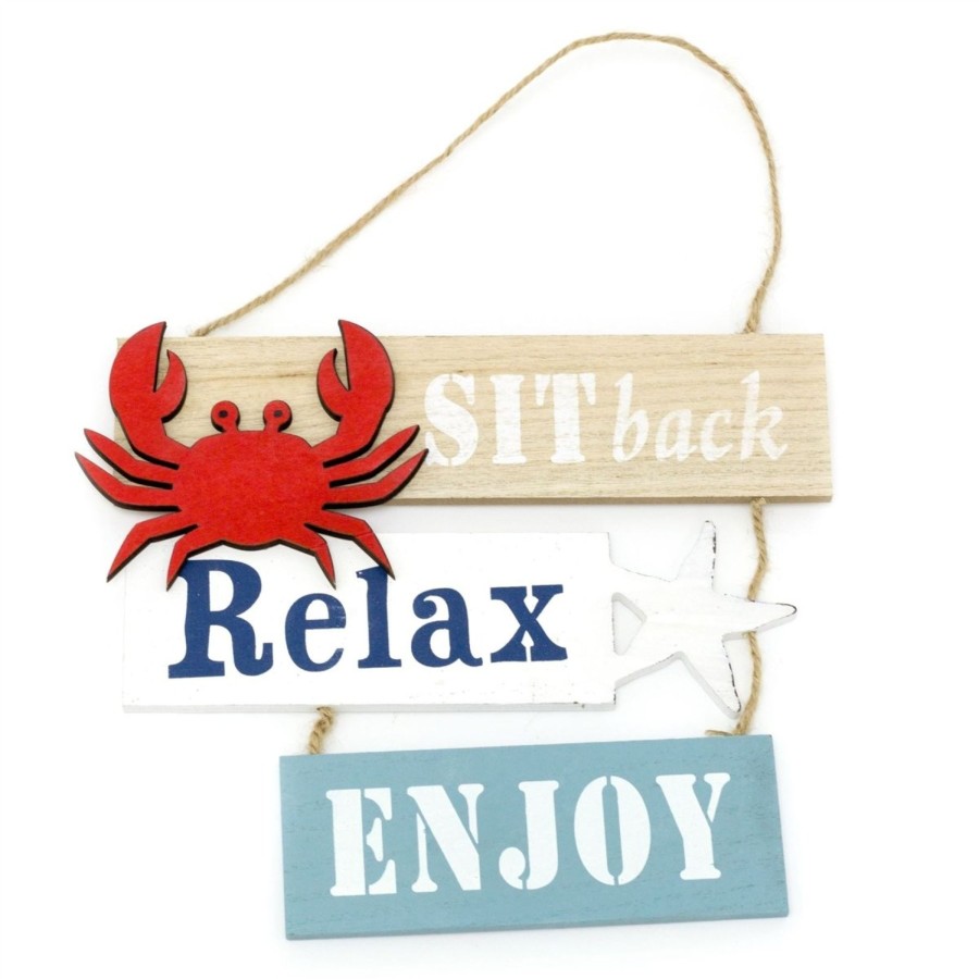 Home Accessories Carousel Shop Signs & Plaques | 21Cm Wooden Relax Hanging Seaside Sign | Nautical Decoration, Home Decoration