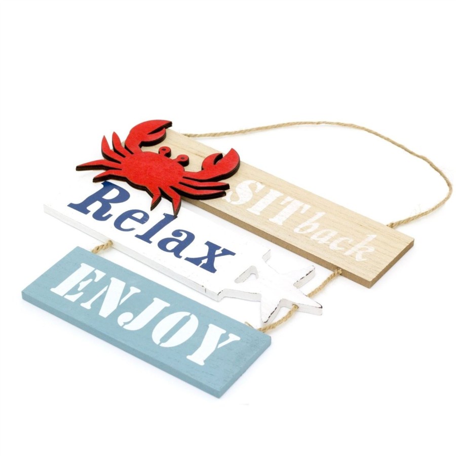 Home Accessories Carousel Shop Signs & Plaques | 21Cm Wooden Relax Hanging Seaside Sign | Nautical Decoration, Home Decoration