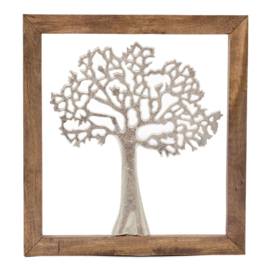 Home Accessories Carousel Shop Wall Decor & Mirrors | Framed Elegant Silver Tone Tree Of Life Sculpture | Aluminium Family Tree Wall Ornament | Silver Metal Tree Decorative Hanging Wall Art