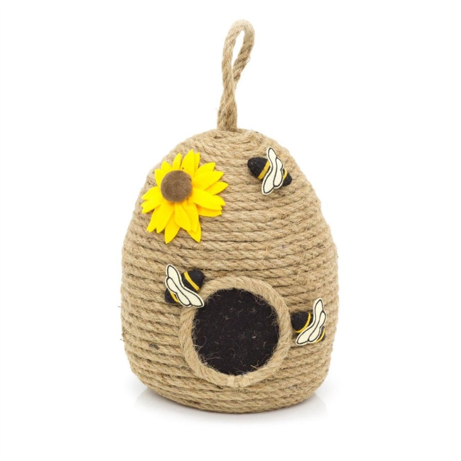 Home Accessories Carousel Shop Animal Doorstops | Rustic Beehive Coir Rope Doorstop | Honey Bee House Home Doorstopper | Novelty Bee Hive Door Stop With Handle