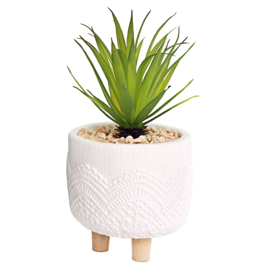 Home Accessories Carousel Shop Vases, Planters & Faux Flowers | Artificial Succulent Plant With Pot | Faux Plant And Planter | Fake Plants Home Decor - White