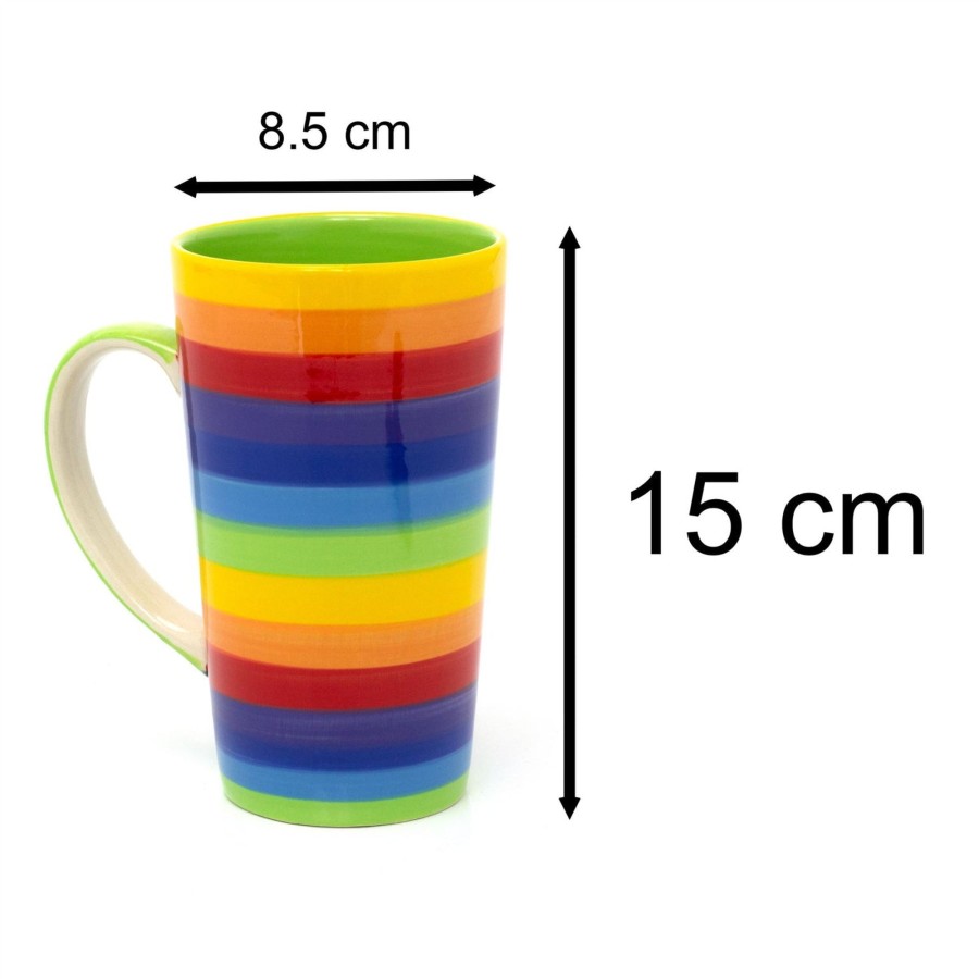 Kitchen & Dining Carousel Shop | Hand Painted Rainbow Stripe Ceramic Tall Latte Coffee Mug | Large Multi Coloured Tea Cup | Stripped Hot Drinks Mug Coffee Cup