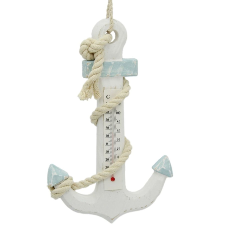 Home Accessories Carousel Shop Decorative Accessories | Shabby Chic Wooden Nautical Anchor Hanging Decoration Room Thermometer