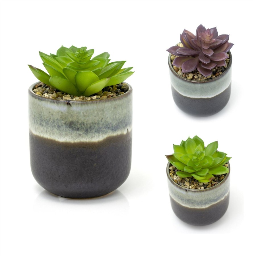 Home Accessories Carousel Shop Vases, Planters & Faux Flowers | Ombre Glaze Artificial Succulent Potted Plant | Faux Plant And Plant Pot - 13Cm