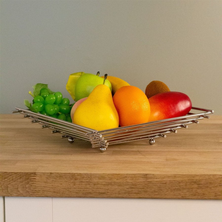 Kitchen & Dining Carousel Shop | Elegant Silver Metal Fruit Bowl | Chrome Fruit Vegetable Kitchen Storage Basket