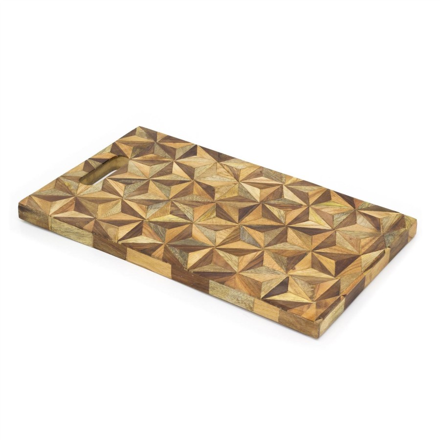 Kitchen & Dining Carousel Shop | Beautiful Geometric Wooden Inlay Serving Platter | Charcuterie Platter Cheese Board Serving Board | Wood Graze Board Snack Board Sharing Platter 40 X 24Cm