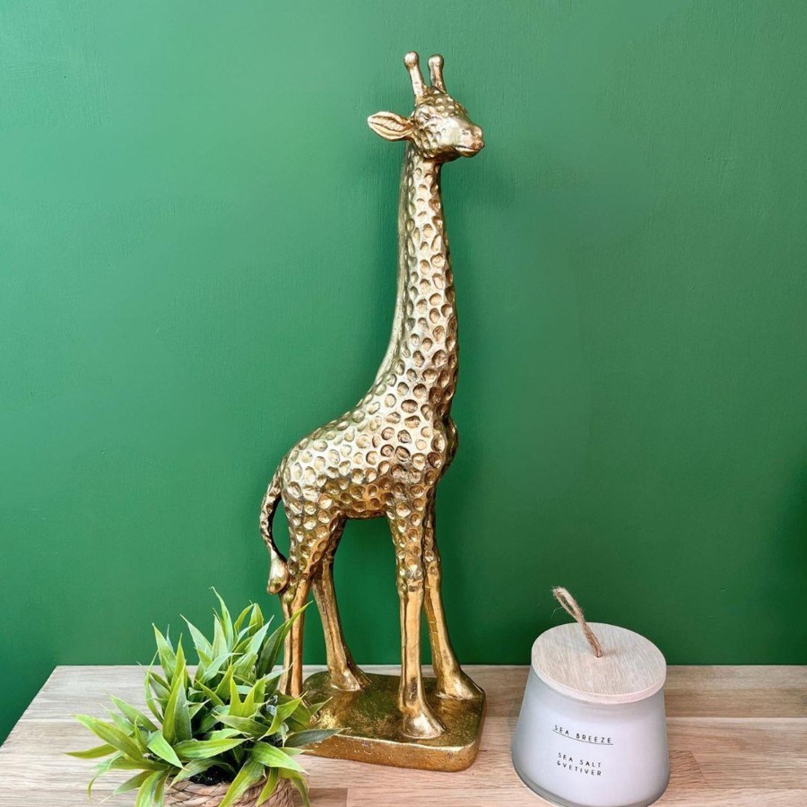 Home Accessories Carousel Shop Decorative Accessories | Large Gold Resin Giraffe Statue Figurine | Wildlife Safari Animal Ornament 51Cm