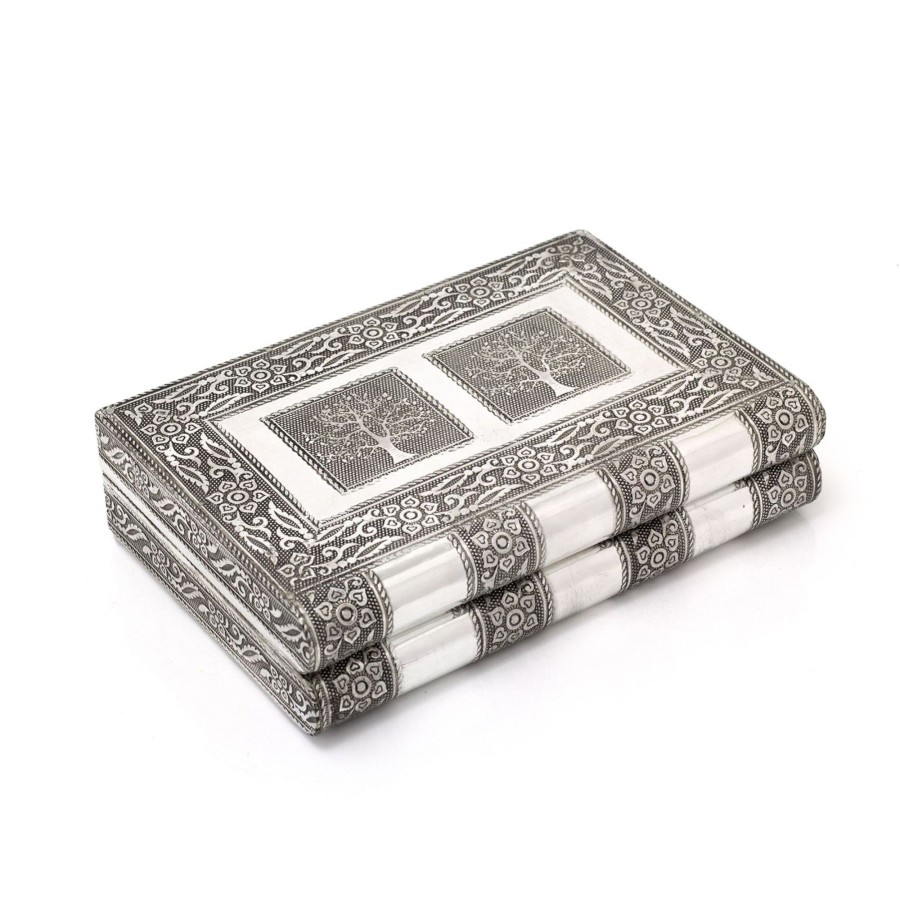 Home Accessories Carousel Shop Decorative Accessories | Silver Metal Tree Of Life Book Jewellery Box | Handcrafted Aluminium Book Shaped Trinket Box Vanity Case | Silver Embossed Keepsake Box Tree Of Life Gifts