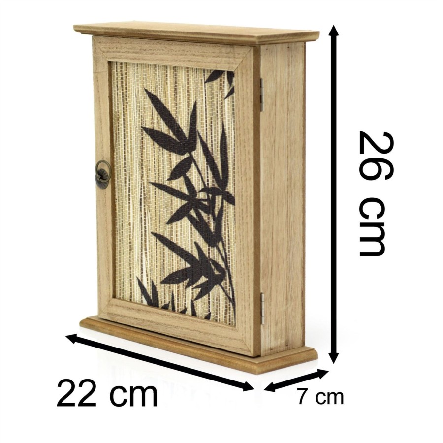 Home Accessories Carousel Shop Shelving & Hooks | Japanese Style Bamboo Leaf Key Box | Wall Mounted Key Cupboard With 6 Key Hooks