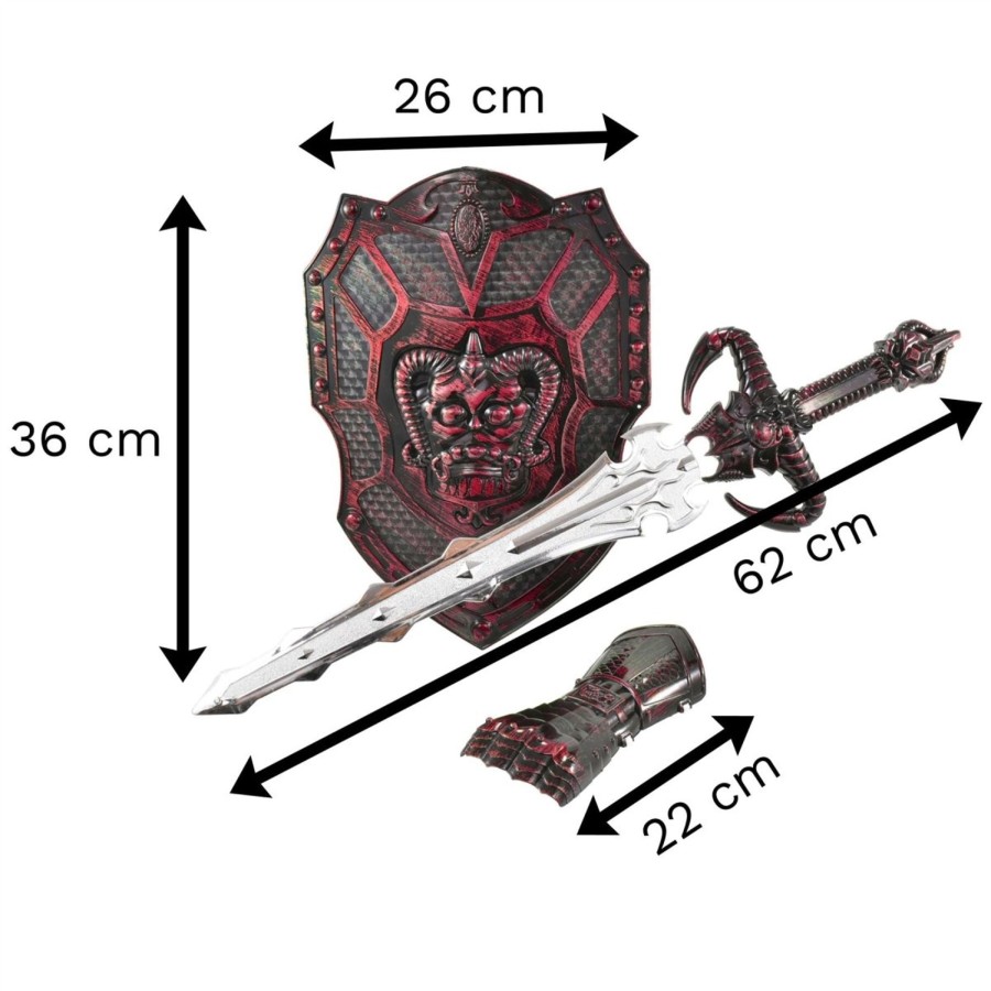 Baby & Child Carousel Shop Dressing Up | Kids Sword Shield Gauntlet Battle Pack Toy | Children'S Medieval Knight Costume Fancy Dress | Play Sword Shield Set Role Playing - Red