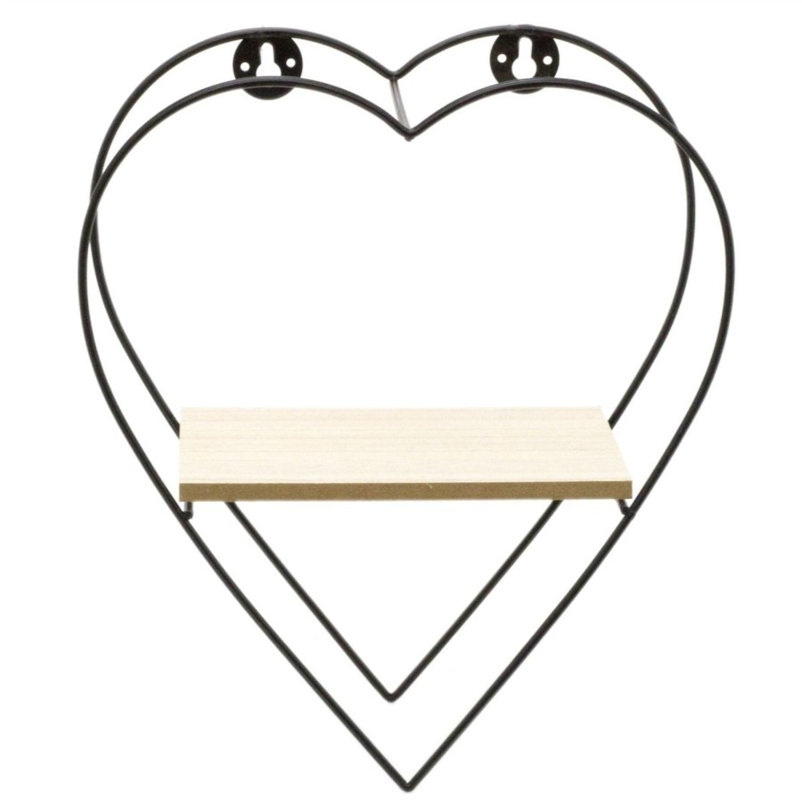 Home Accessories Carousel Shop Shelving & Hooks | 23Cm Wire Heart Shaped Wall Shelf | Industrial Black Metal Display Shelf | Wall Mounted Love Heart Shelf