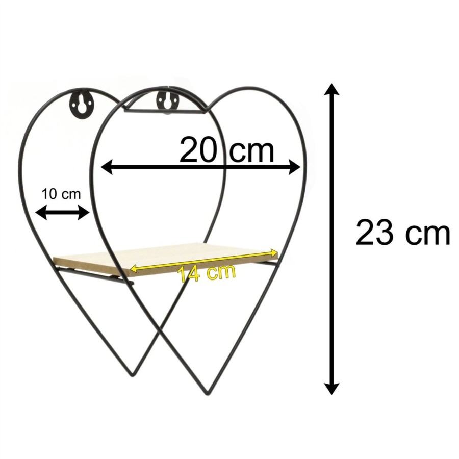 Home Accessories Carousel Shop Shelving & Hooks | 23Cm Wire Heart Shaped Wall Shelf | Industrial Black Metal Display Shelf | Wall Mounted Love Heart Shelf