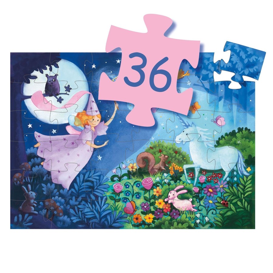 Baby & Child Carousel Shop Djeco | Djeco Dj07225 Silhouette Puzzles The Fairy And The Unicorn Jigsaw Puzzle 36 Pcs