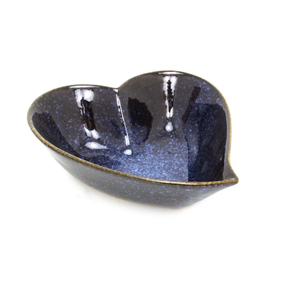 Home Accessories Carousel Shop Decorative Accessories | Stylish Blue Speckled Glaze Ceramic Heart Display Bowl | Decorative Love Heart Dish | Heart Shaped Dish Ornament Key Bowl