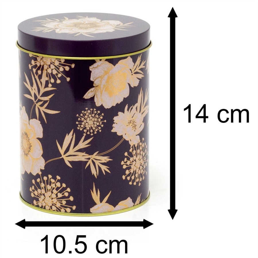 Kitchen & Dining Carousel Shop | 3 Piece Gold Shimmer Storage Tins | Set Of 3 Round Floral Kitchen Storage Tins