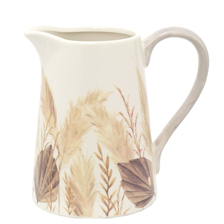 Kitchen & Dining Carousel Shop | Botanical Pampas Grass Ceramic Serving Jug | Floral Water Pitcher China Milk Jug | Country Kitchen Jugs Porcelain Flower Vase