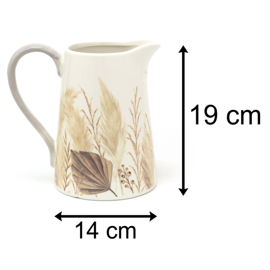 Kitchen & Dining Carousel Shop | Botanical Pampas Grass Ceramic Serving Jug | Floral Water Pitcher China Milk Jug | Country Kitchen Jugs Porcelain Flower Vase