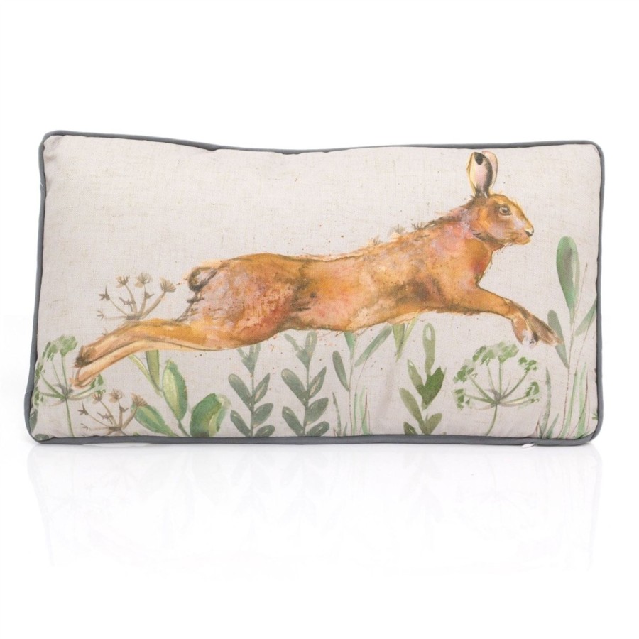 Home Accessories Carousel Shop Soft Furnishings & Rugs | Leaping Hare Rectangle Scatter Cushion | Animal Fabric Filled Sofa Cushion | Rabbit Bed Throw Pillow With Cover