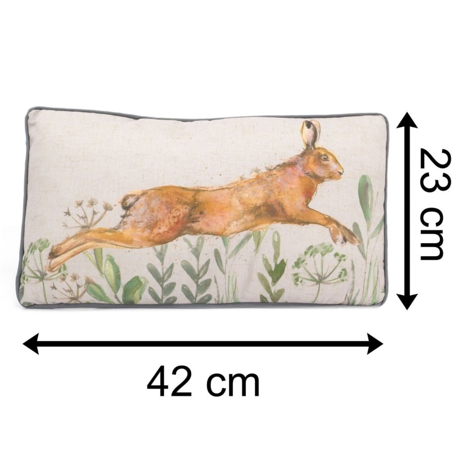 Home Accessories Carousel Shop Soft Furnishings & Rugs | Leaping Hare Rectangle Scatter Cushion | Animal Fabric Filled Sofa Cushion | Rabbit Bed Throw Pillow With Cover