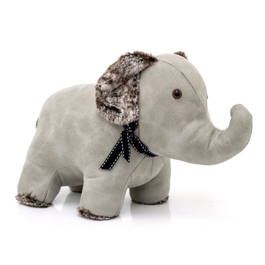 Home Accessories Carousel Shop Animal Doorstops | Ellie Elephant Doorstop Faux Leather Weighted Grey Elephant Animal Door Stop 2Kg