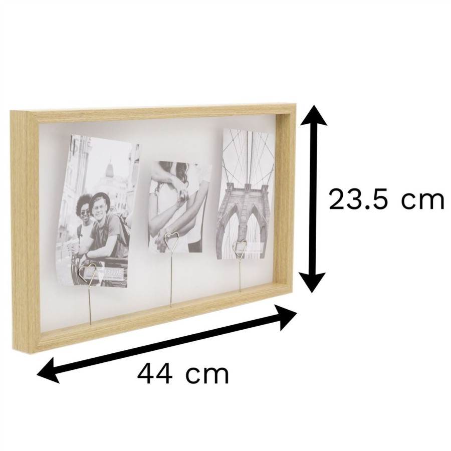 Home Accessories Carousel Shop Photo Frames | 4 X 6 Wooden Triple Heart Clip Photo Frame | Multi Peg Photo Picture Frame | Freestanding Wall Mounted 3 Aperture Picture Frame