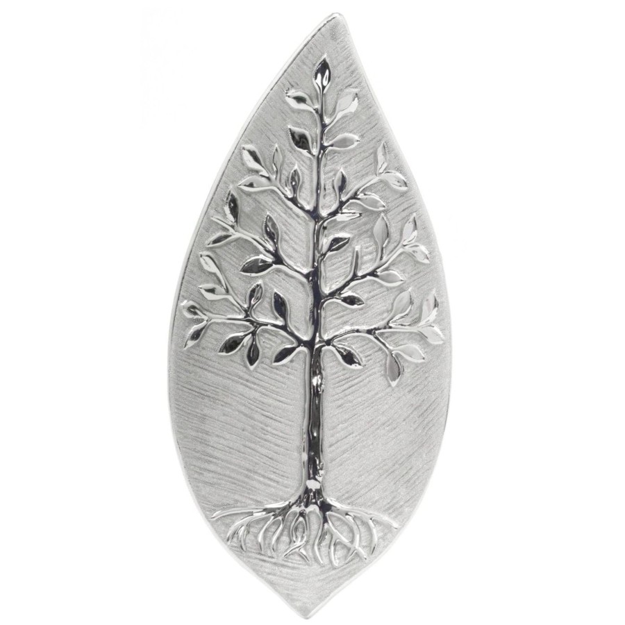 Home Accessories Carousel Shop Wall Decor & Mirrors | 37Cm Tree Of Life Hanging Dish Wall Ornament | Decorative Tree Silver Ceramic Wall Art | Modern 3D Hanging Plate