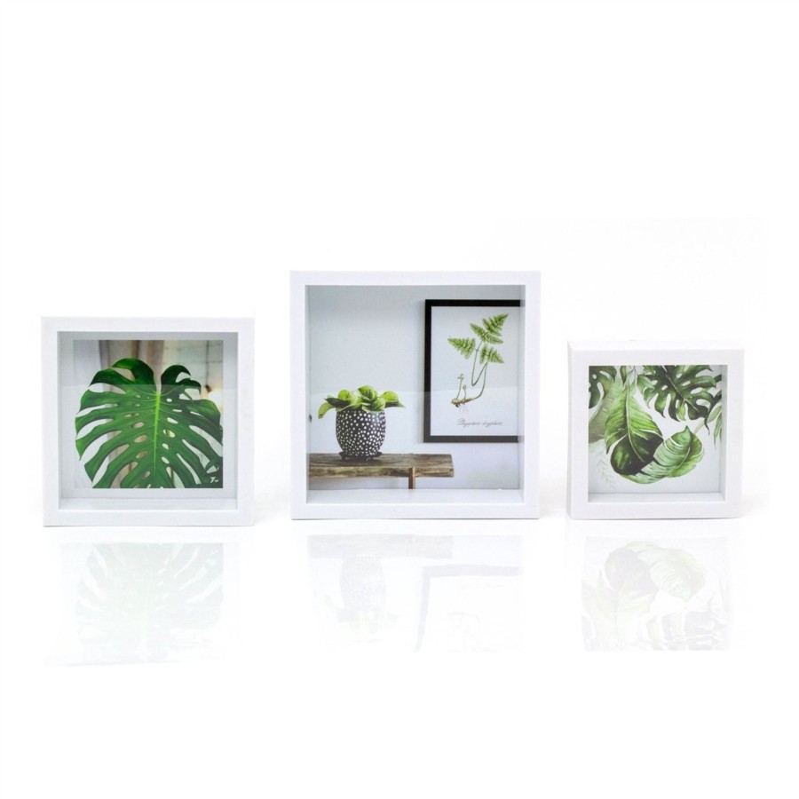 Home Accessories Carousel Shop Photo Frames | Set Of 3 Mini White Box Style Photo Frames | Photo Frame Set Wall Mounted Multiple Picture Frames | Free Standing Photo Collage Display Frames