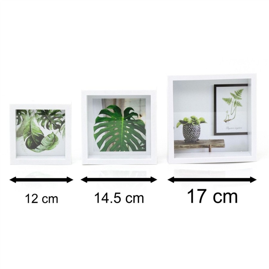 Home Accessories Carousel Shop Photo Frames | Set Of 3 Mini White Box Style Photo Frames | Photo Frame Set Wall Mounted Multiple Picture Frames | Free Standing Photo Collage Display Frames