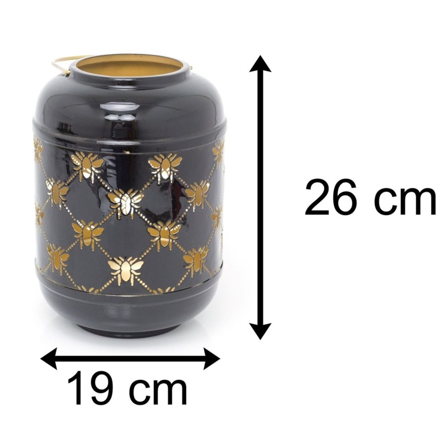 Home Accessories Carousel Shop Candlesticks, Holders & Lanterns | 26Cm Honey Bee Black Metal Hurricane Candle Lantern | Decorative Candle Holders For Home Garden Patio | Indoor Outdoor Bee Lantern