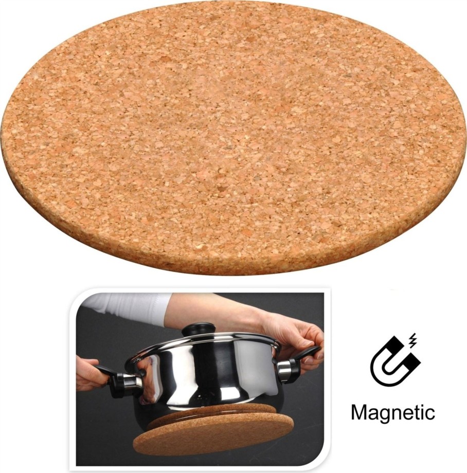 Kitchen & Dining Carousel Shop | Magnetic Cork Trivet | 21Cm Round Magnetic Cork Trivet Heat Resistant Non Slip Coaster - Table Protection Mat Pan Stand