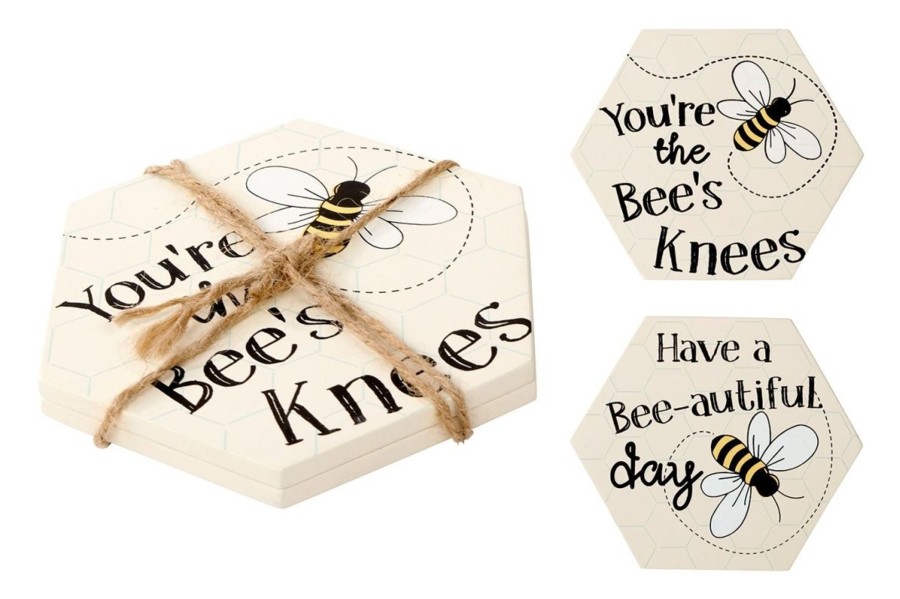 Kitchen & Dining Carousel Shop | Lovely Set Of 2 Hexagon Bumble Bee Tea Coffee Drinks Coasters ~ Cup Mug Table Mats