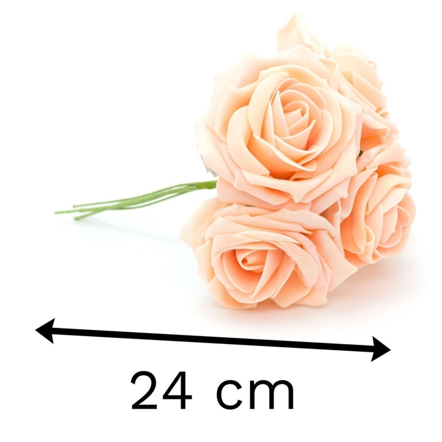 Home Accessories Carousel Shop Vases, Planters & Faux Flowers | 5 Stem Peach Rose Floral Bouquet | Foam Roses Artificial Flower Posy | Floral Spray Fake Flower Arrangement Spray