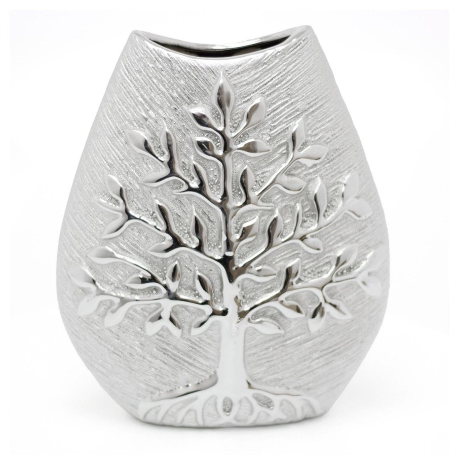 Home Accessories Carousel Shop Vases, Planters & Faux Flowers | 20Cm Tree Of Life Ornament Vase For Flowers | Decorative Tree Silver Ceramic Vase | Modern Flower Vase - Small