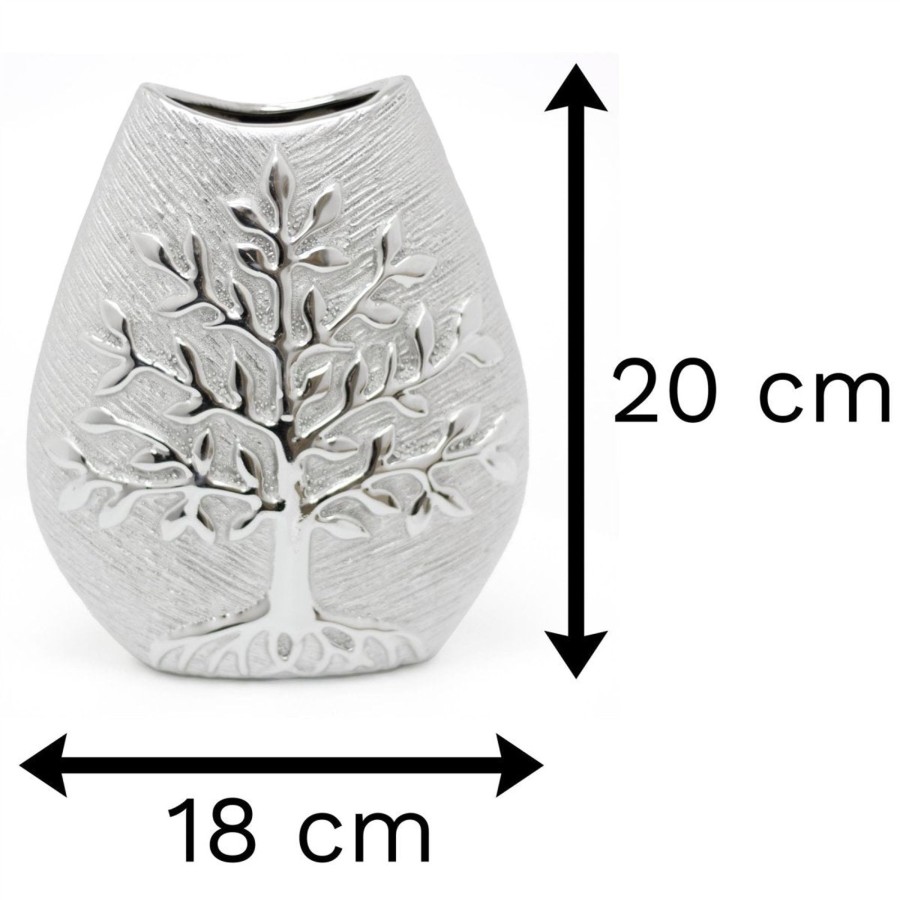 Home Accessories Carousel Shop Vases, Planters & Faux Flowers | 20Cm Tree Of Life Ornament Vase For Flowers | Decorative Tree Silver Ceramic Vase | Modern Flower Vase - Small